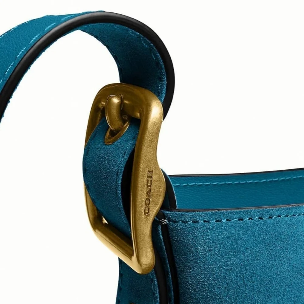 Coach Bleecker Bucket Bag 21 Sea Blue Suede Crossbody Purse Pouch